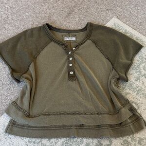 Olive Henley Short-Sleeve Top